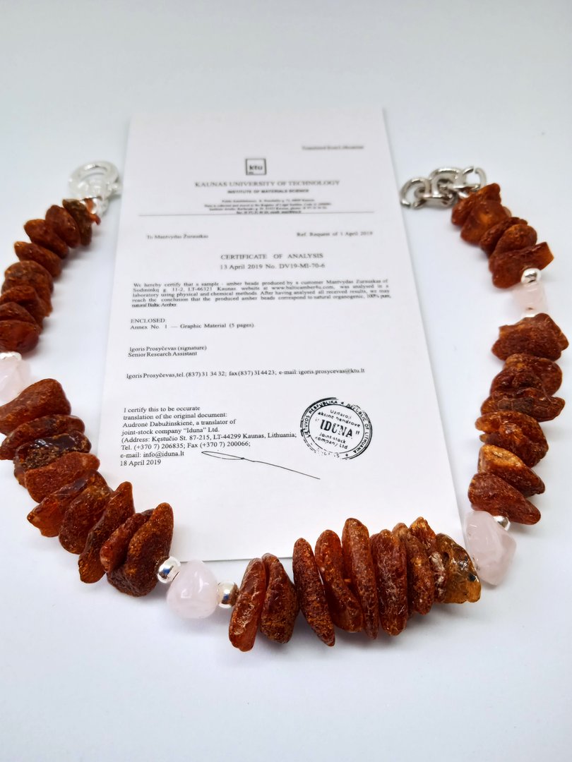 Collar ambar con Cuarzo Rosa