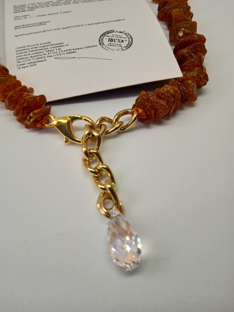 Collar ámbar báltico crudo 29-31cm con Cristal Swarovski