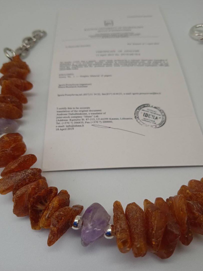 Collar ámbar báltico crudo 20-22cm con Amatista